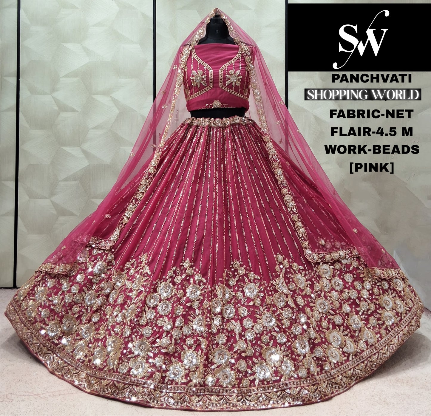 Onion Pink Net Lehenga
