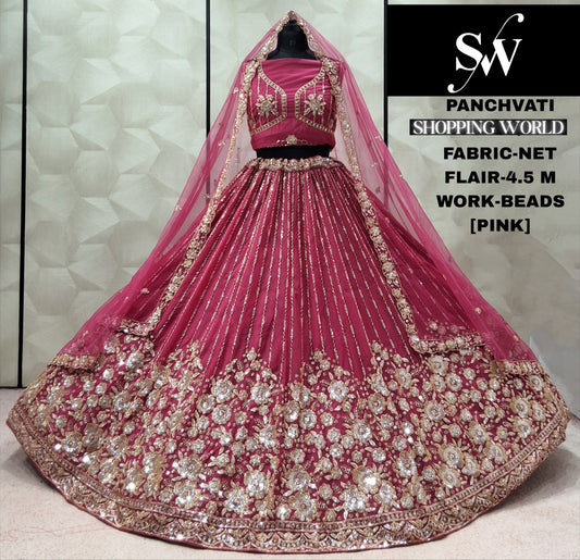 Pink Net Lehenga