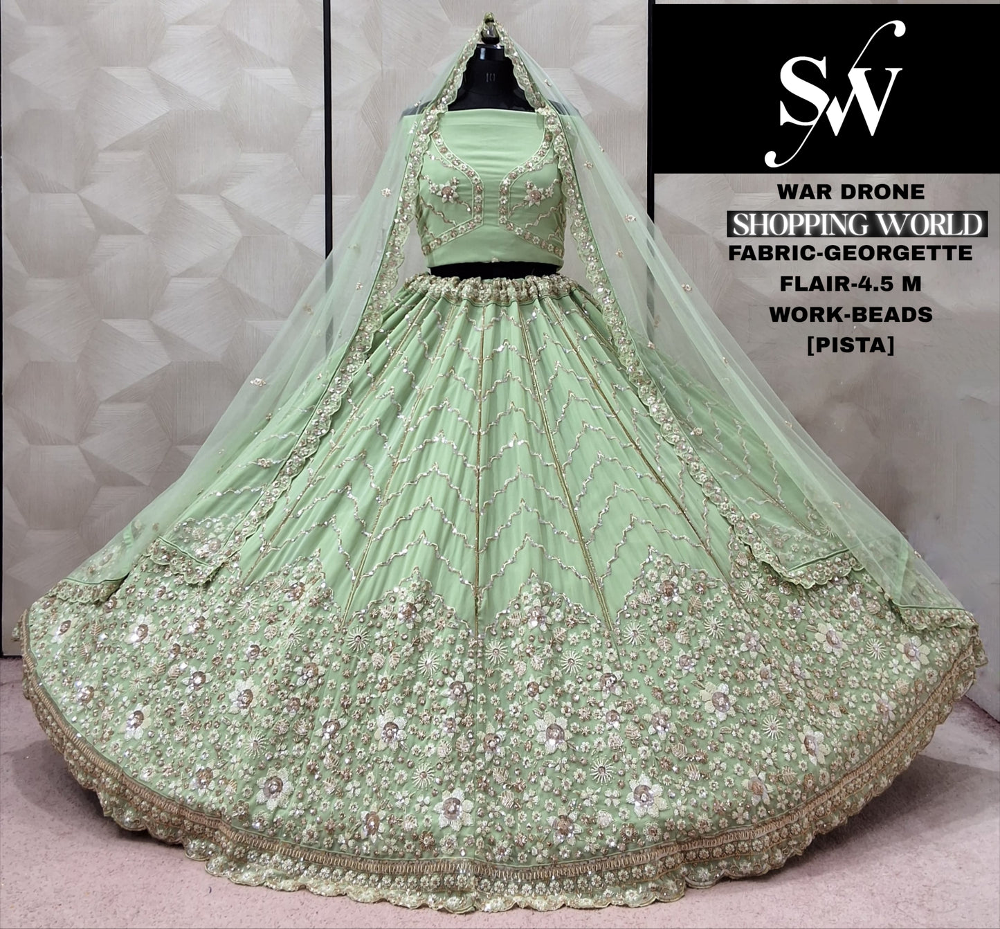 Pista Green Georgette lehenga