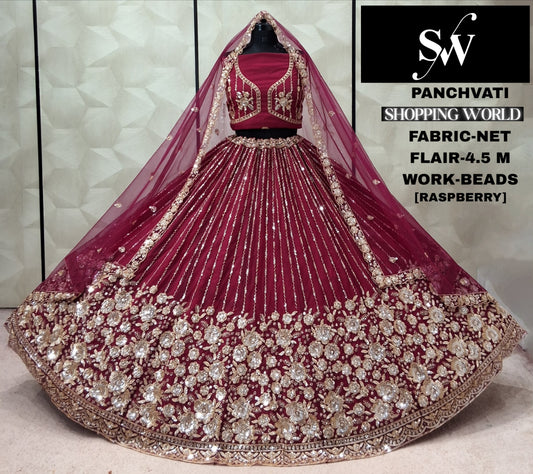 Raspberry Maroon Net Lehenga