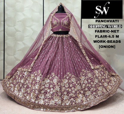 Onion Pink Net Lehenga
