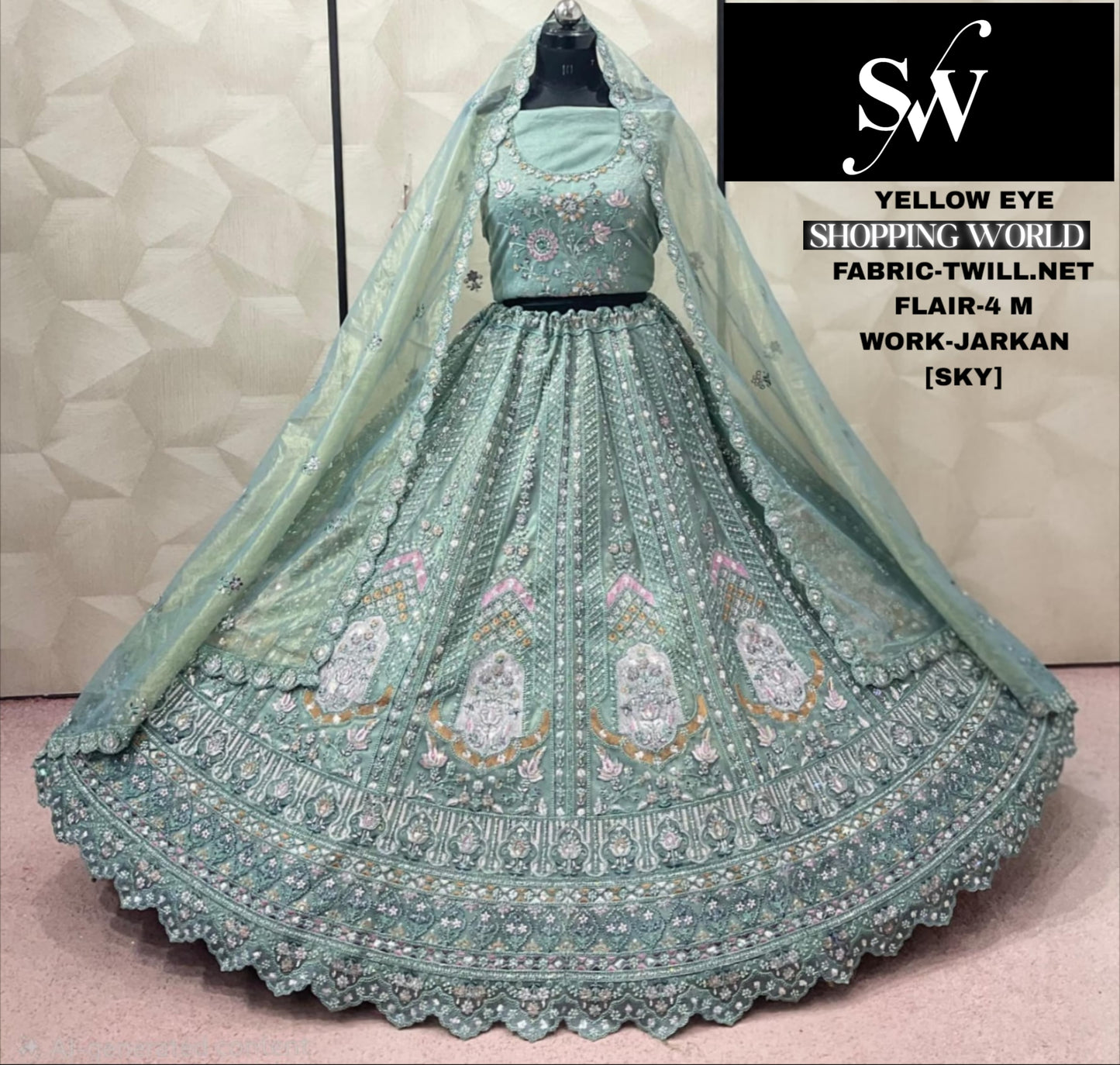White Twill Net Lehenga