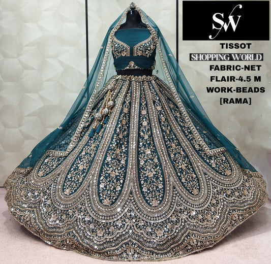 Rama Green Net Lehenga