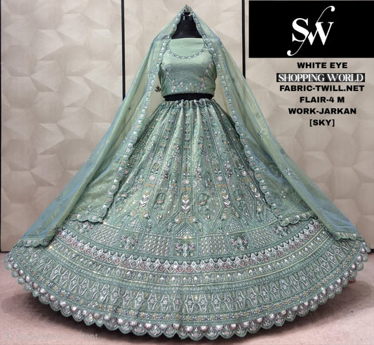 Sky Green Twill Net Lehenga