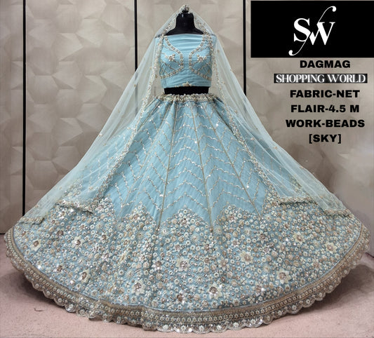 Sky Blue Net Lehenga