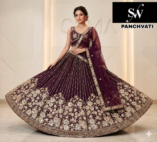 Rust Orange Net Lehenga