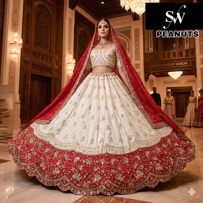 Pista Green White Jacquard lehenga
