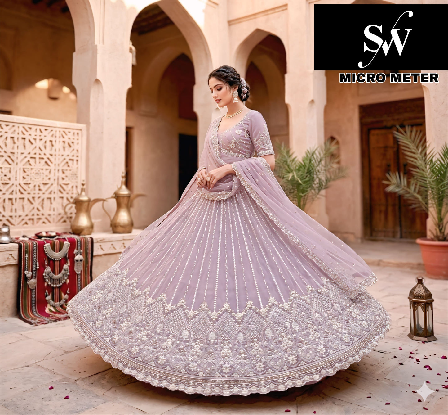 Lavender Net Lehenga