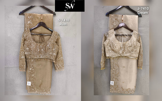 Rust Golden Off White Designer Saree