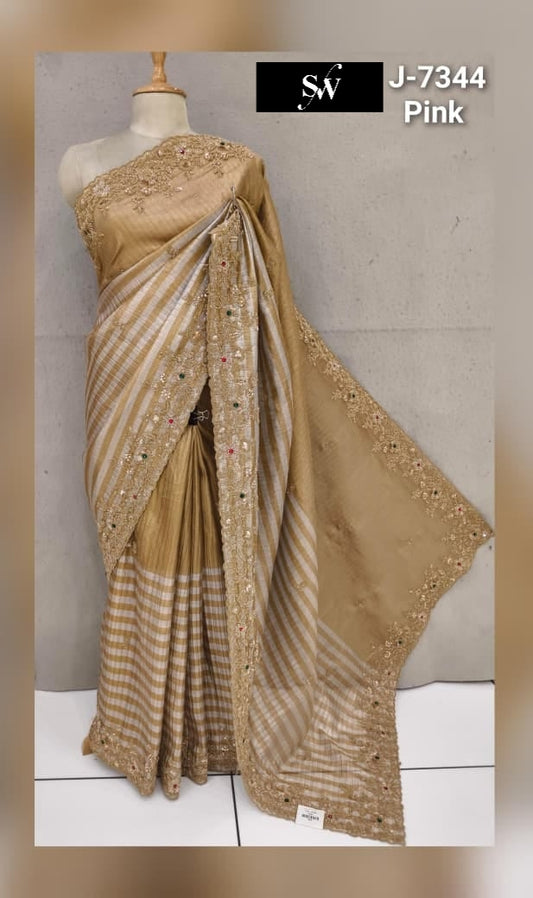 Pink Golden Designer Saree