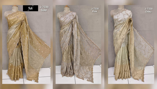 Pink Golden White Designer Saree