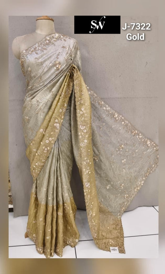 Silver Golden Designer Saree