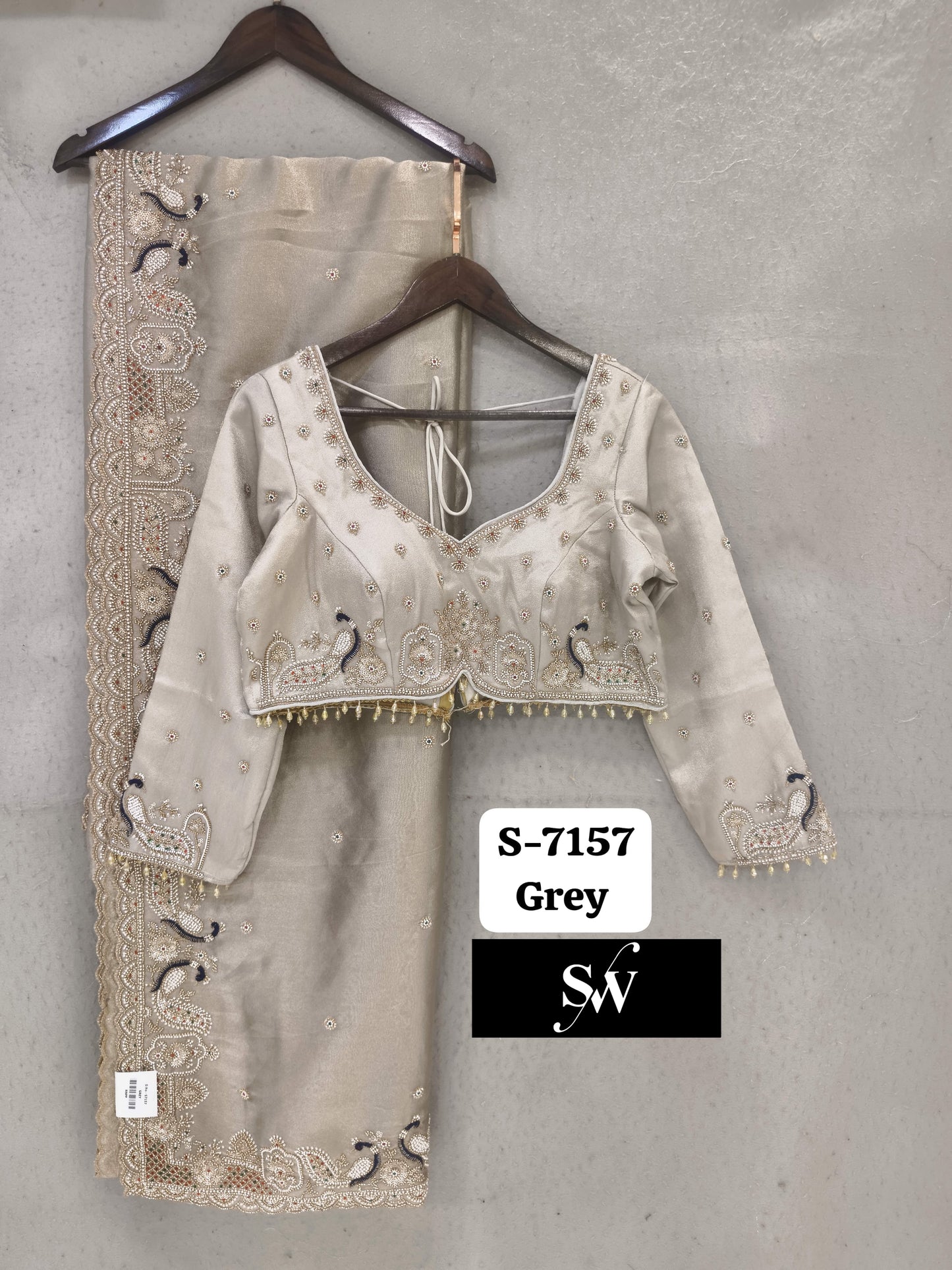 Silver Grey Designer Saree
