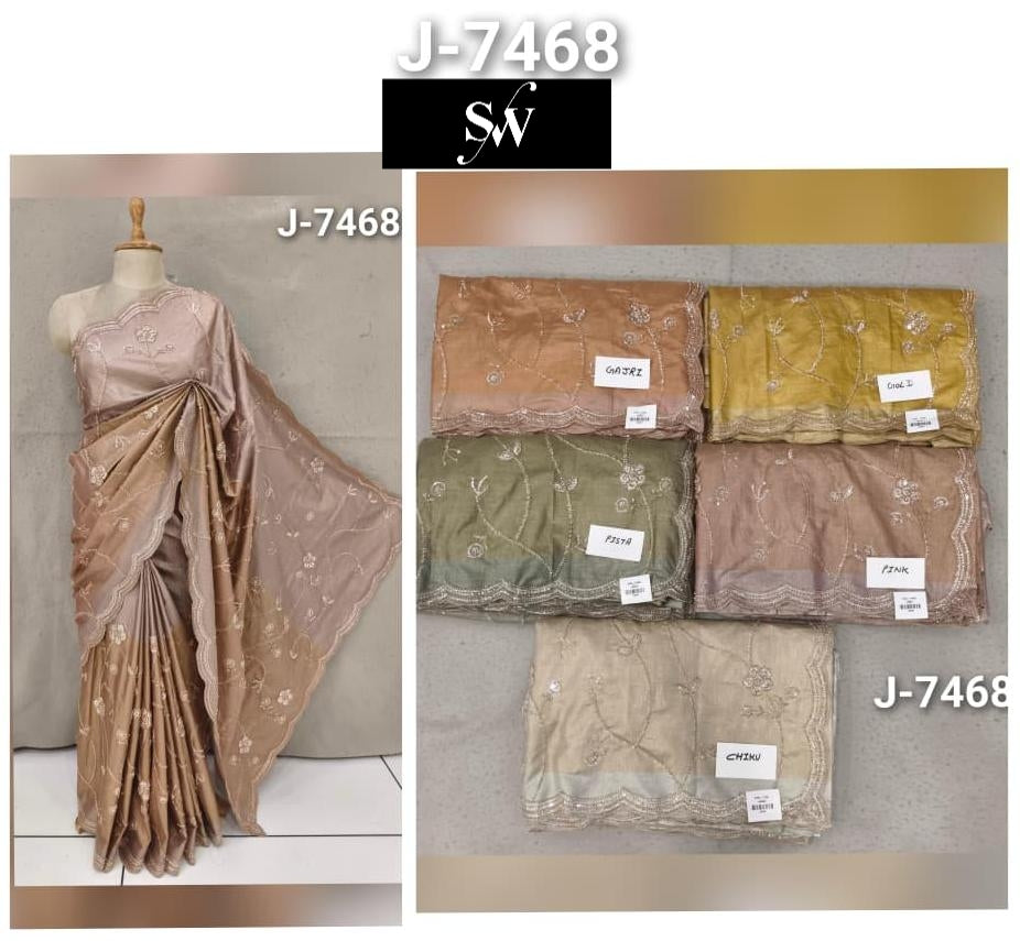 Pink Green Yellow Golden Peach Saree