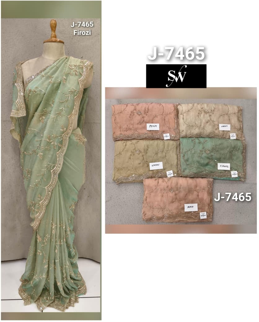 Pink Pista Green Yellow Peach Saree