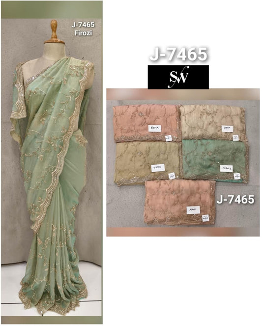 Pink Pista Green Yellow Peach Saree