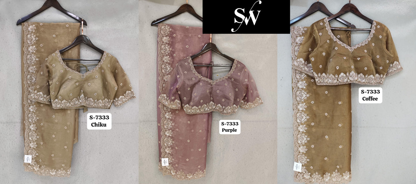 Chiku Golden Purple Coffee Brown Saree
