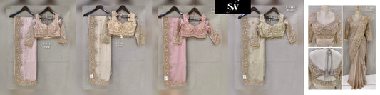 Pink Off White Cream Chiku Golden Designer Saree