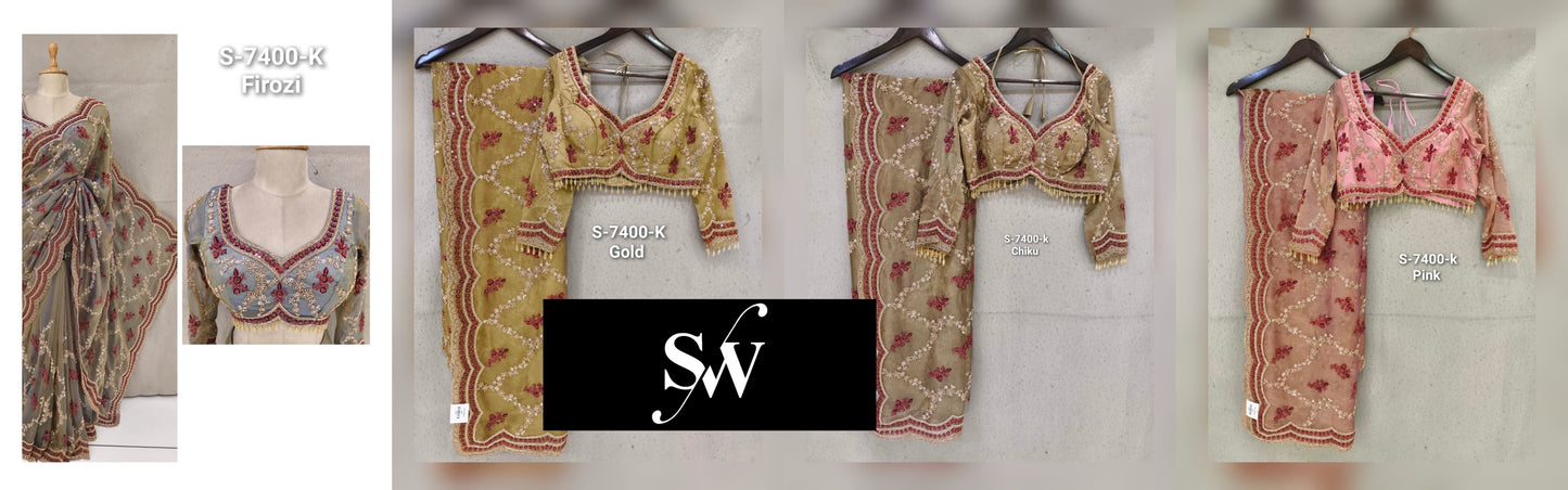 Golden Chiku Golden Pink Designer Saree