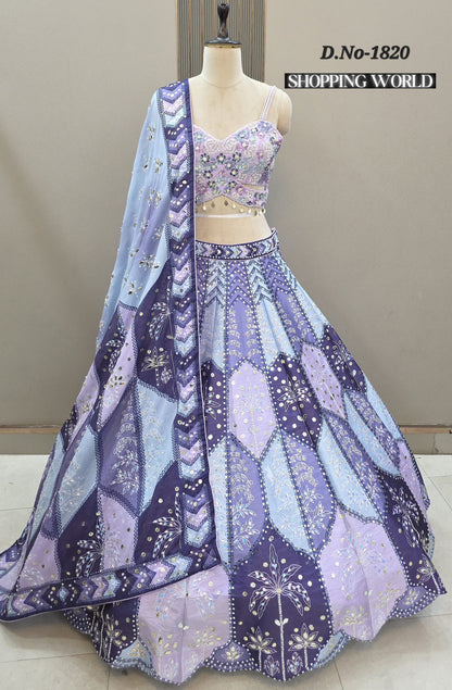 Purple Lavender Multicolour Crop Top Lehenga