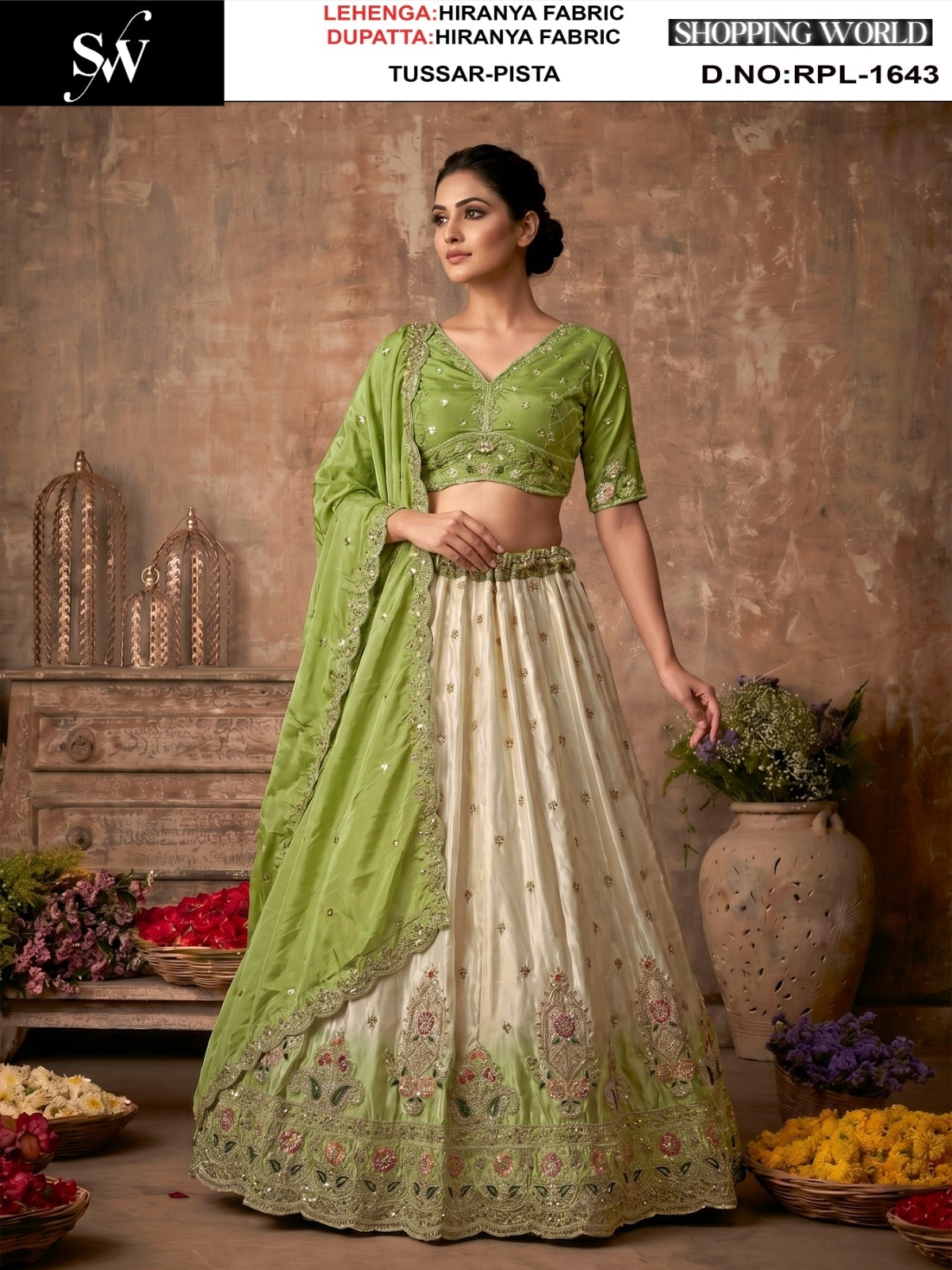 Purple Sea Green pink Rust Orange Pista Green Hiranya Lehenga