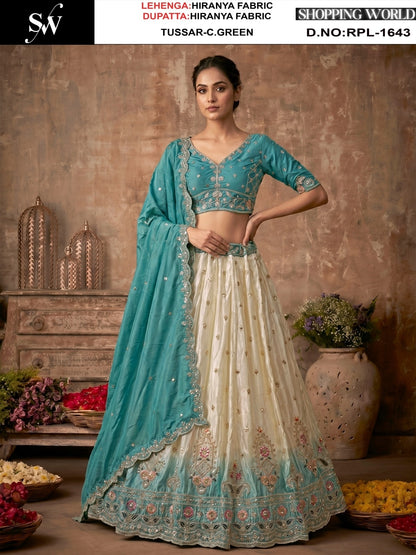 Purple Sea Green pink Rust Orange Pista Green Hiranya Lehenga