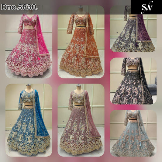 Hot Pink Rust Orange Purple Dark Purple Blue Sky Blue Pink Peacock Crop Top Lehenga