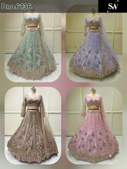 Green Purple Pink Brown Peacock Crop Top Lehenga