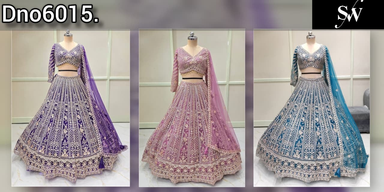 Blue Pink Purple Crop Top Lehenga