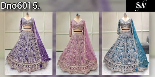 Blue Pink Purple Crop Top Lehenga