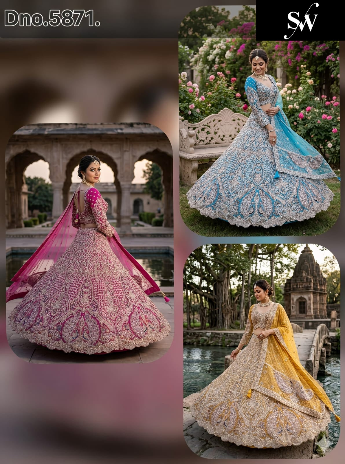 Blue Hot Pink Yellow Haldi Mehendi Peacock Crop Top Lehenga