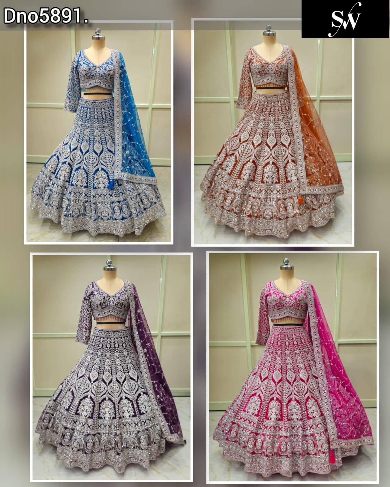 Blue Hot Pink Purple Rust Orange Crop Top Lehenga