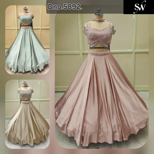 Peach Sky Blue Pink Crop Top Lehenga