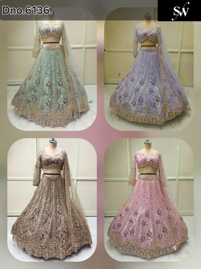 Green Purple Pink Brown Peacock Crop Top Lehenga