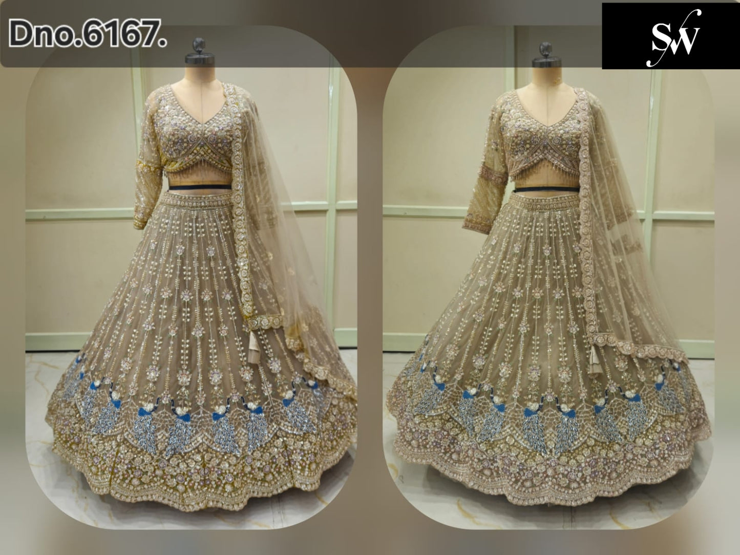 Beige Golden mustard Crop Top Lehenga