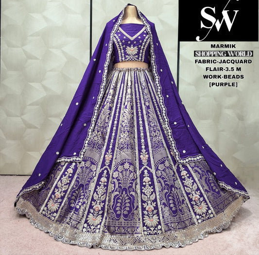 Rust Orange Jacquard Lehenga