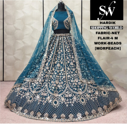 Morpeach Blue Net Lehenga