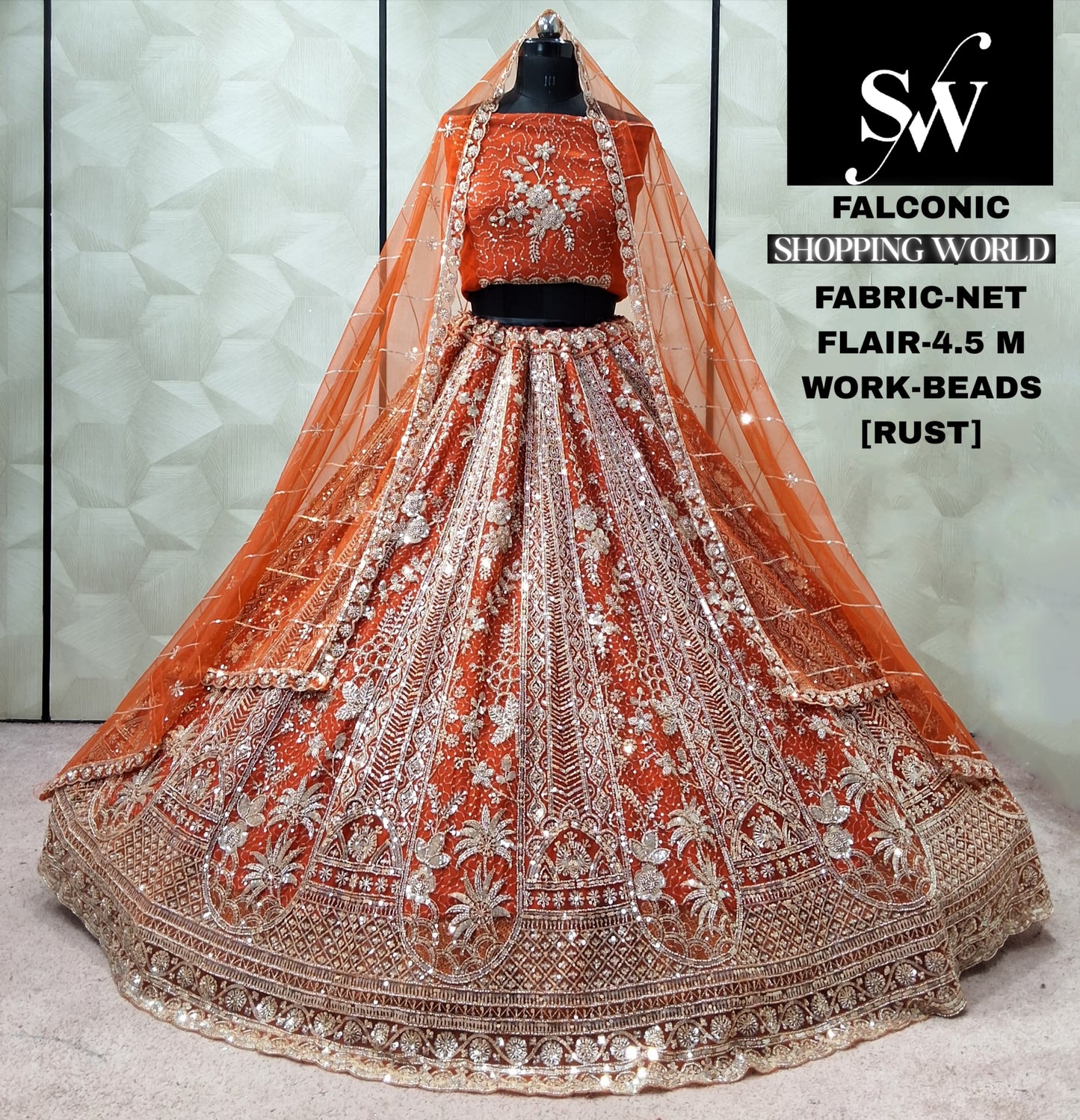 Morpeach Blue Net Lehenga