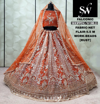 Morpeach Blue Net Lehenga