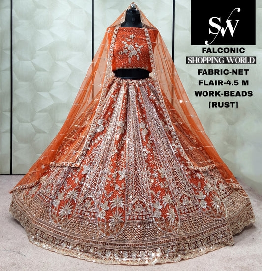 Rust Orange Net Lehenga