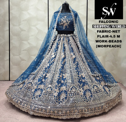 Morpeach Blue Net Lehenga