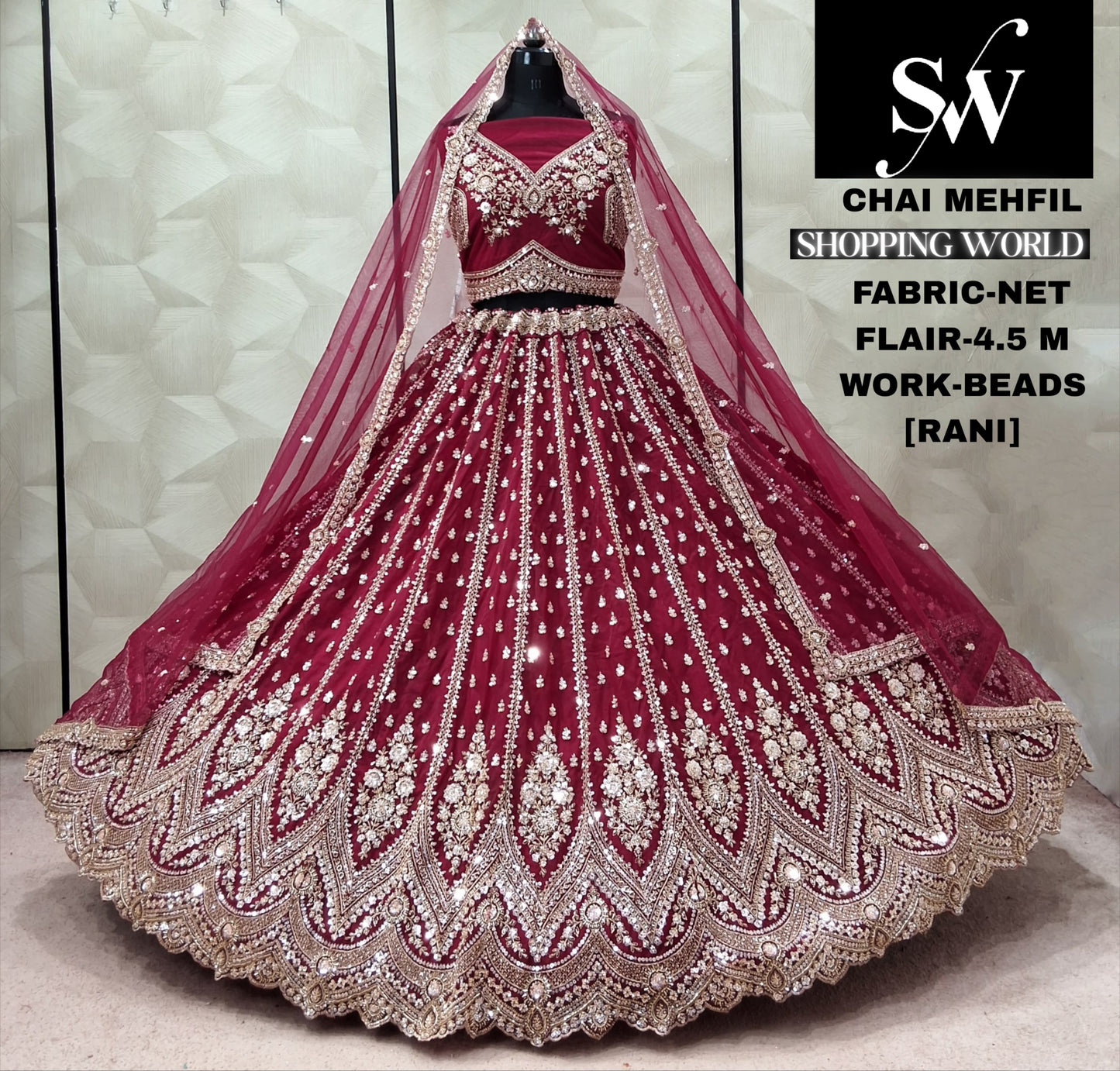 Maroon Net Lehenga