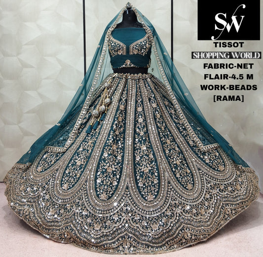 Rama Green Net Lehenga