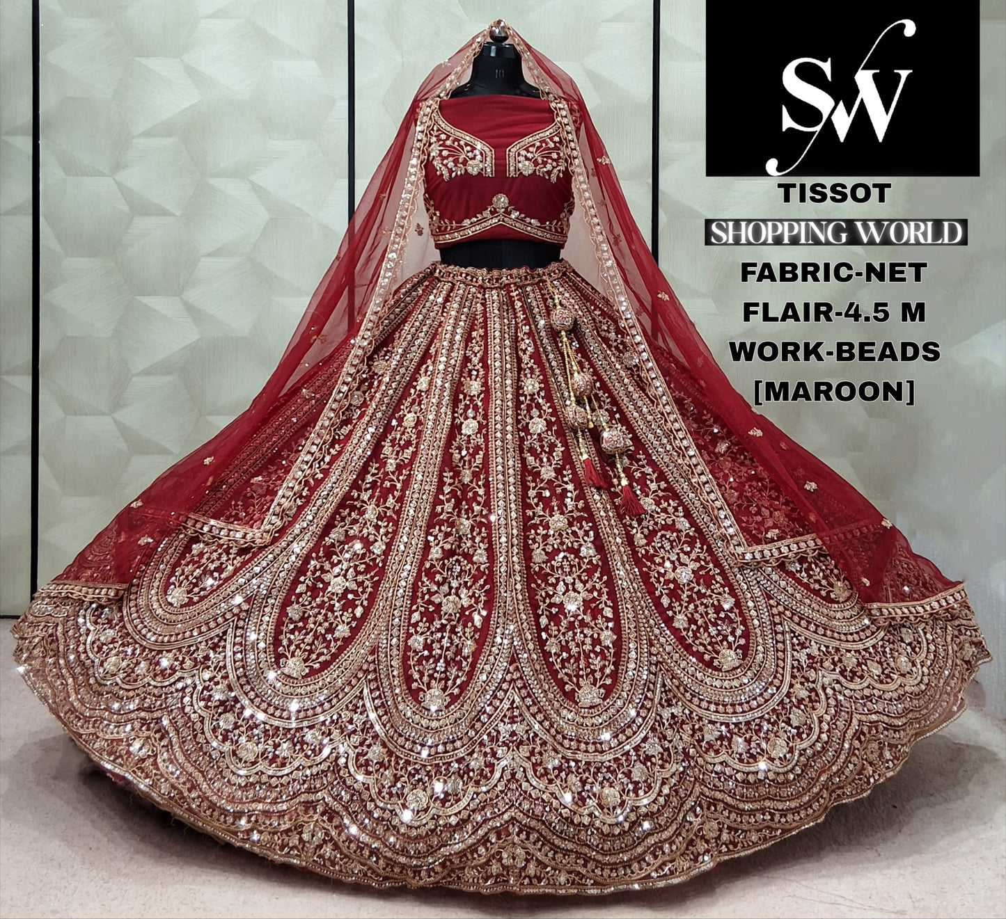 Rust Orange Net Lehenga