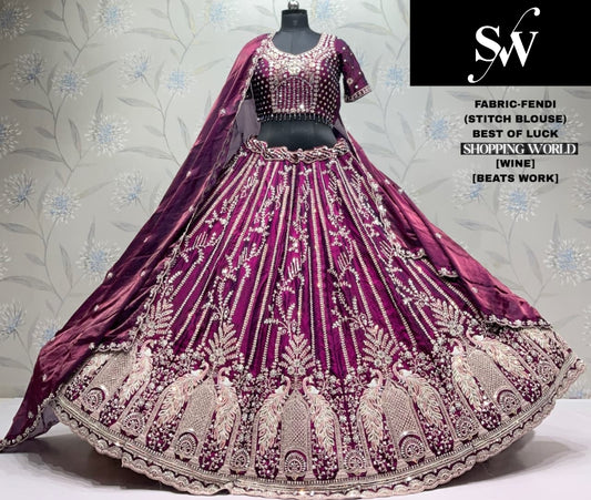 Wine Fendi Peacock Lehenga