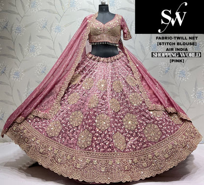 Onion Pink Twill Net Lehenga