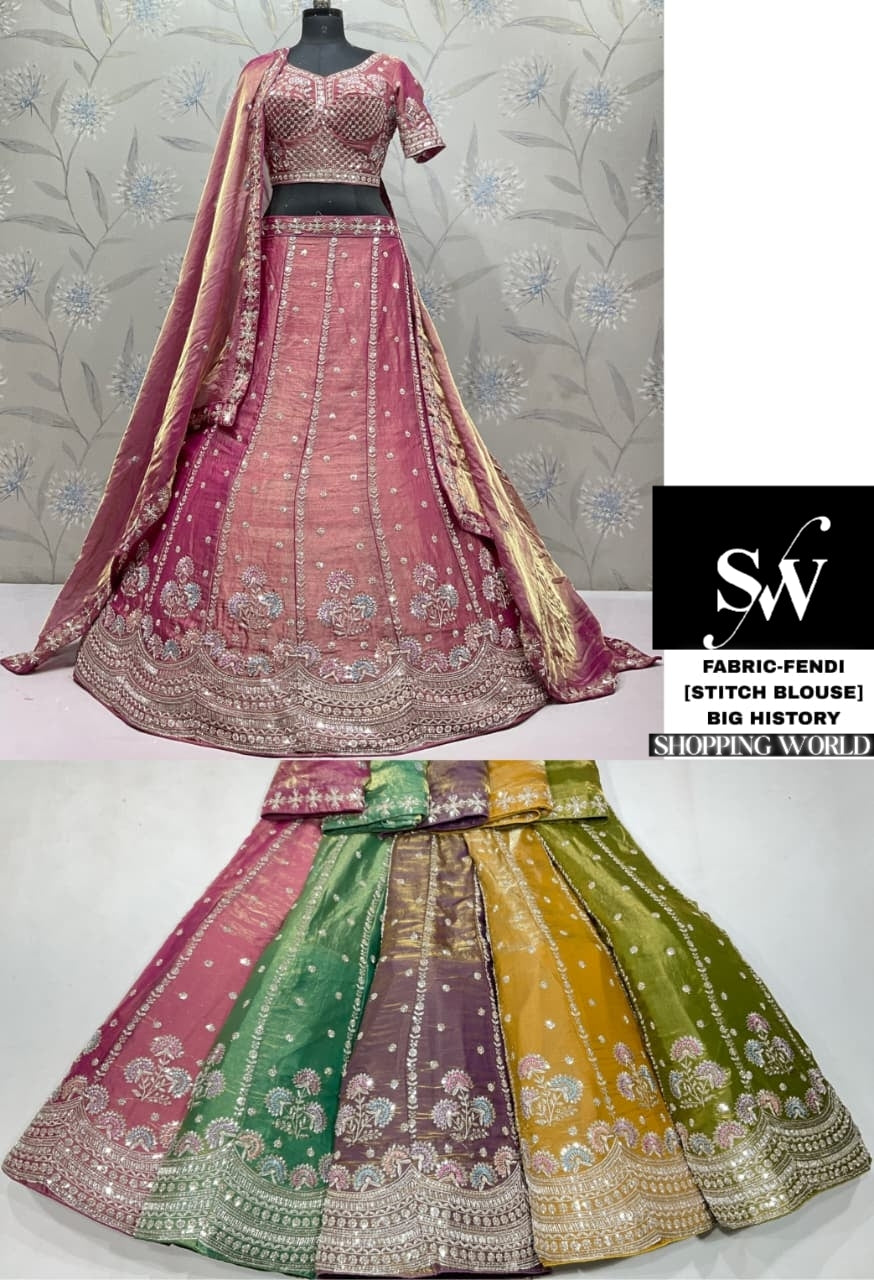 Pink Green Purple Yellow Fendi Lehenga