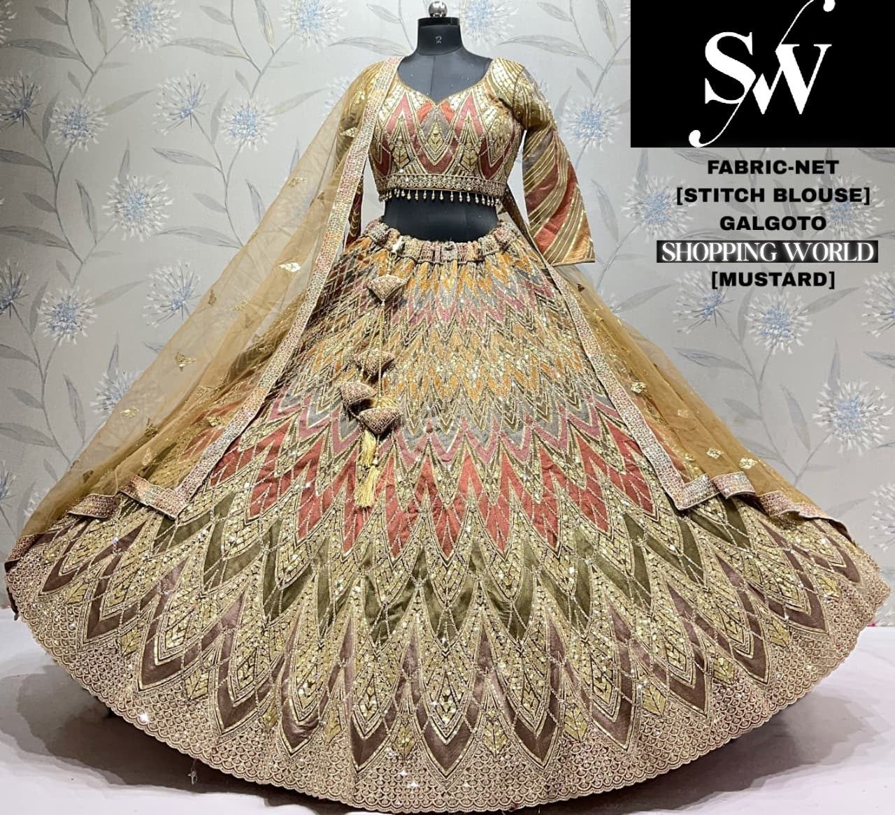 Mustard Net Lehenga
