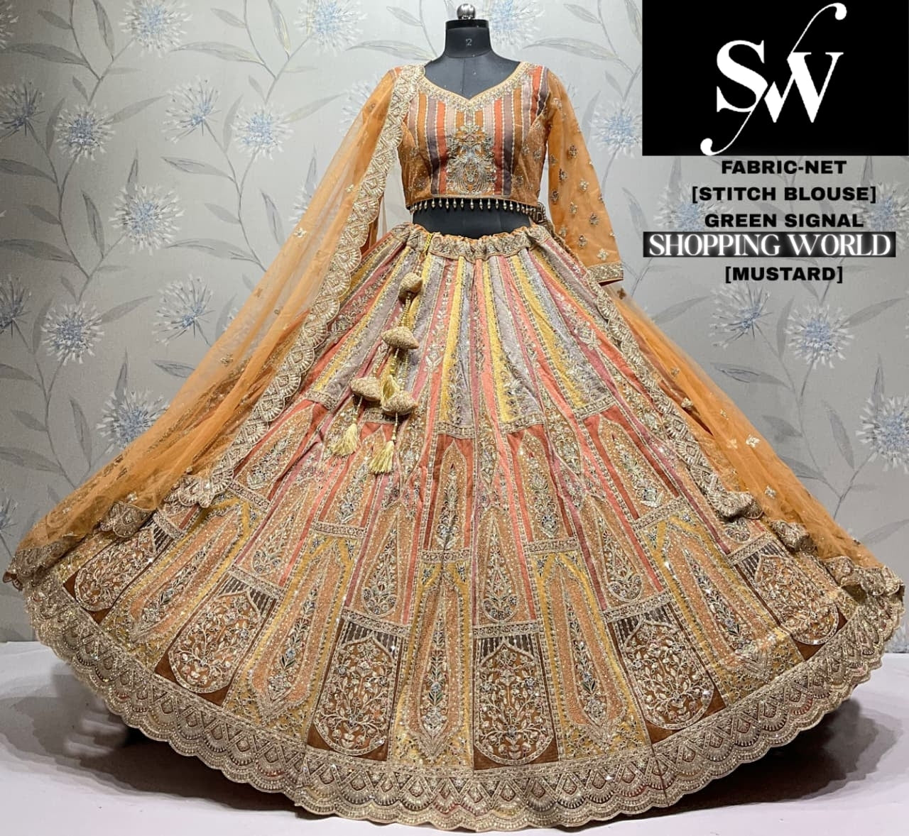 Mustard Net Lehenga