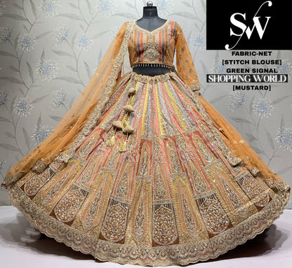 Mustard Net Lehenga